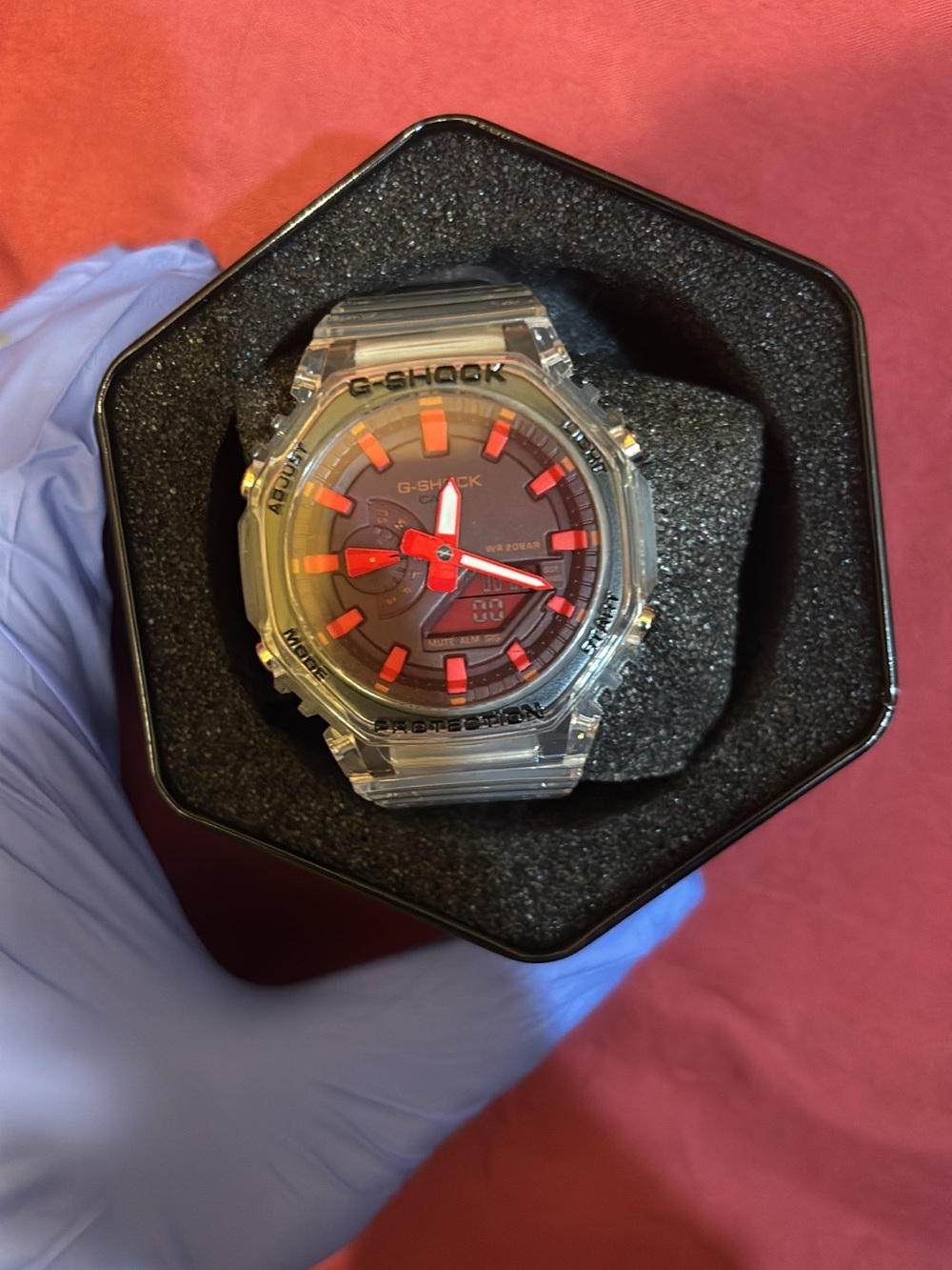 G-Shock Clear Case Watch with Red Accents